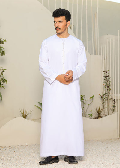 ASM02 Mens/Boys Omani Style White Thobe - Memsaab Online