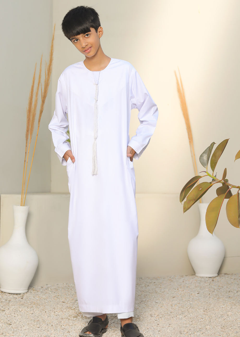 ASM02 Mens/Boys Omani Style White Thobe - Memsaab Online