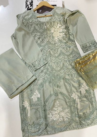 UMR102 Mint Embroidered Linen Suit - Memsaab Online