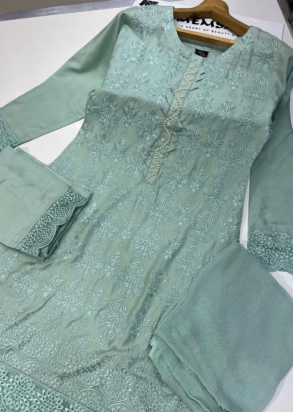 BP1109 Mint Readymade Mother Daughter Linen Suit - Memsaab Online