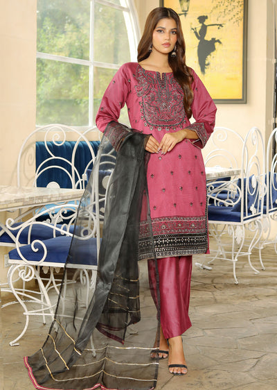 KLD312 Bahar - Pink Readymade Khadi Net Suit - Memsaab Online