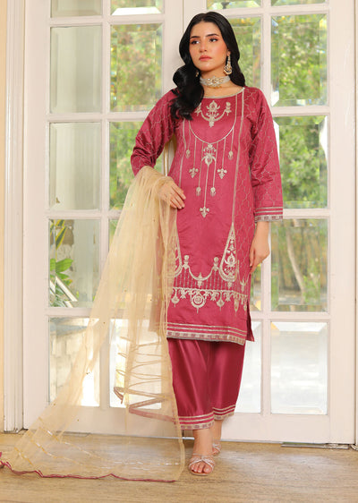 KLD311 Arqa - Pink Readymade Khadi Net Suit - Memsaab Online