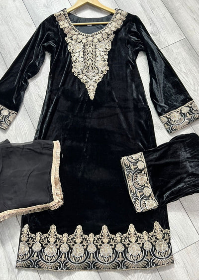 RGZ1735 Black Readymade Velvet Suit - Memsaab Online