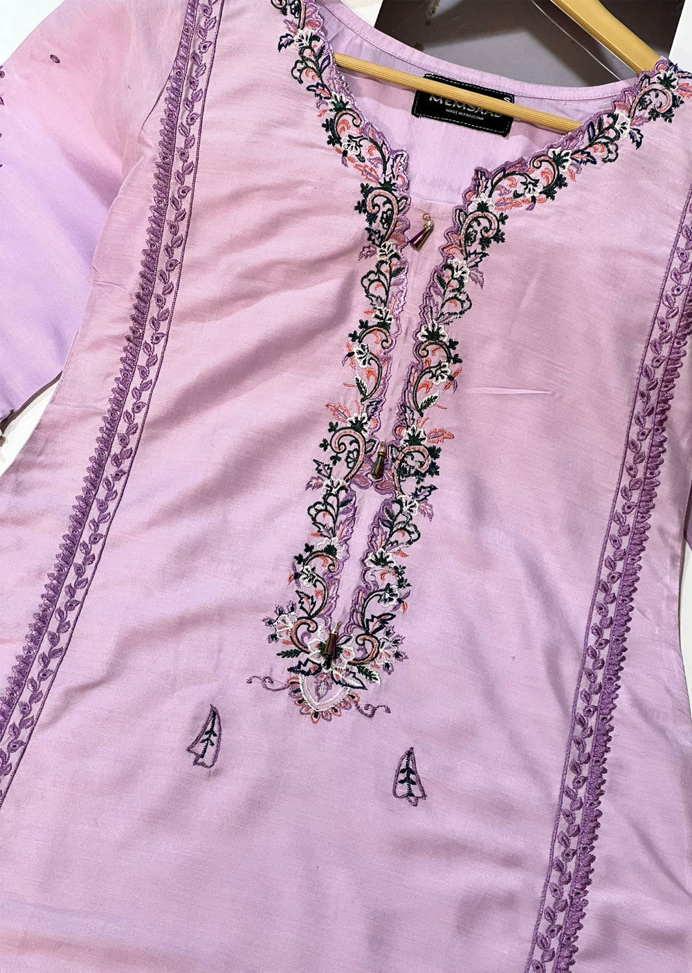 HK254 - Lilac Readymade Linen Suit - Memsaab Online