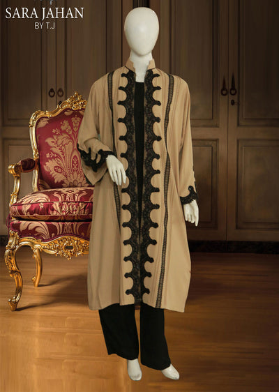 SJ-154 Beige Readymade Modest Georgette Outfit - Memsaab Online