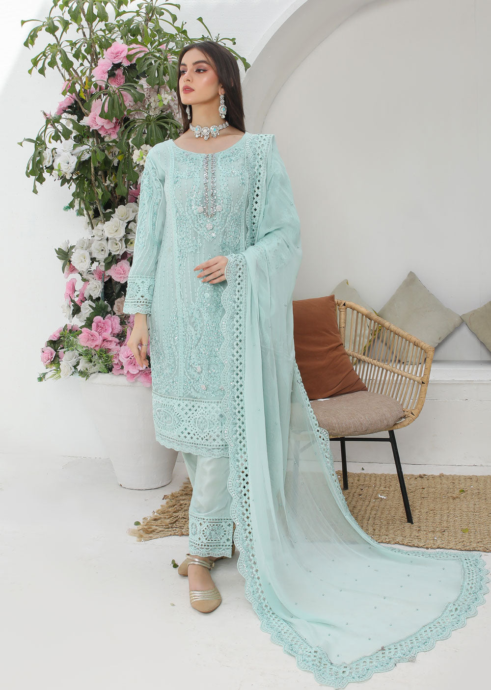 PS1168 Readymade Ice Blue Chiffon Suit Memsaab PS1168 Readymade Ice Blue Chiffon Suit Memsaab