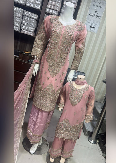 SHAZ1103 - Pink - Readymade Mother & Daughter Suit - Memsaab Online