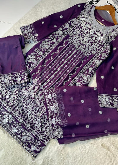 SLM604 Readymade Purple Chiffon Outfit - Memsaab Online