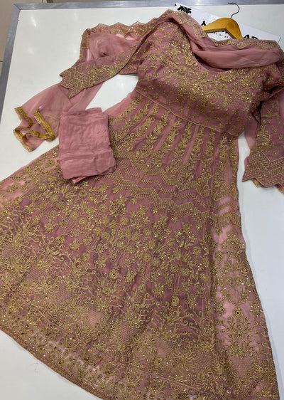 SHAZ6552 Dusty Pink Readymade Chiffon Dress - Memsaab Online