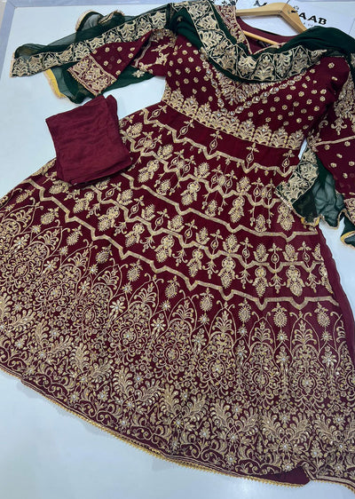 SHAZ6555 Maroon Readymade Chiffon Dress - Memsaab Online