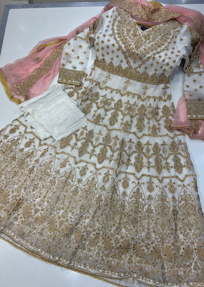 SHAZ6555 White Readymade Chiffon Dress - Memsaab Online
