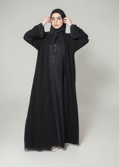 DSL-10 Hina - Black Jacket Style Abaya Set - Memsaab Online