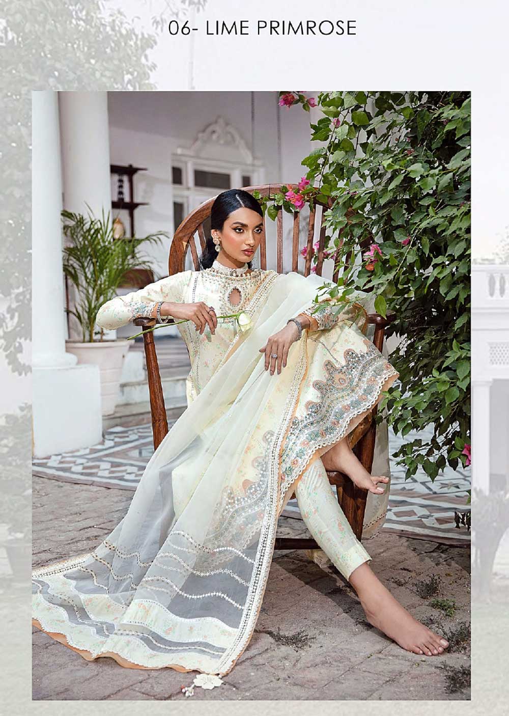 IRA-R-06 - Lime Primerose - Unstitched - Iris Embroidered Lawn Eid Collection 2023 - Memsaab Online