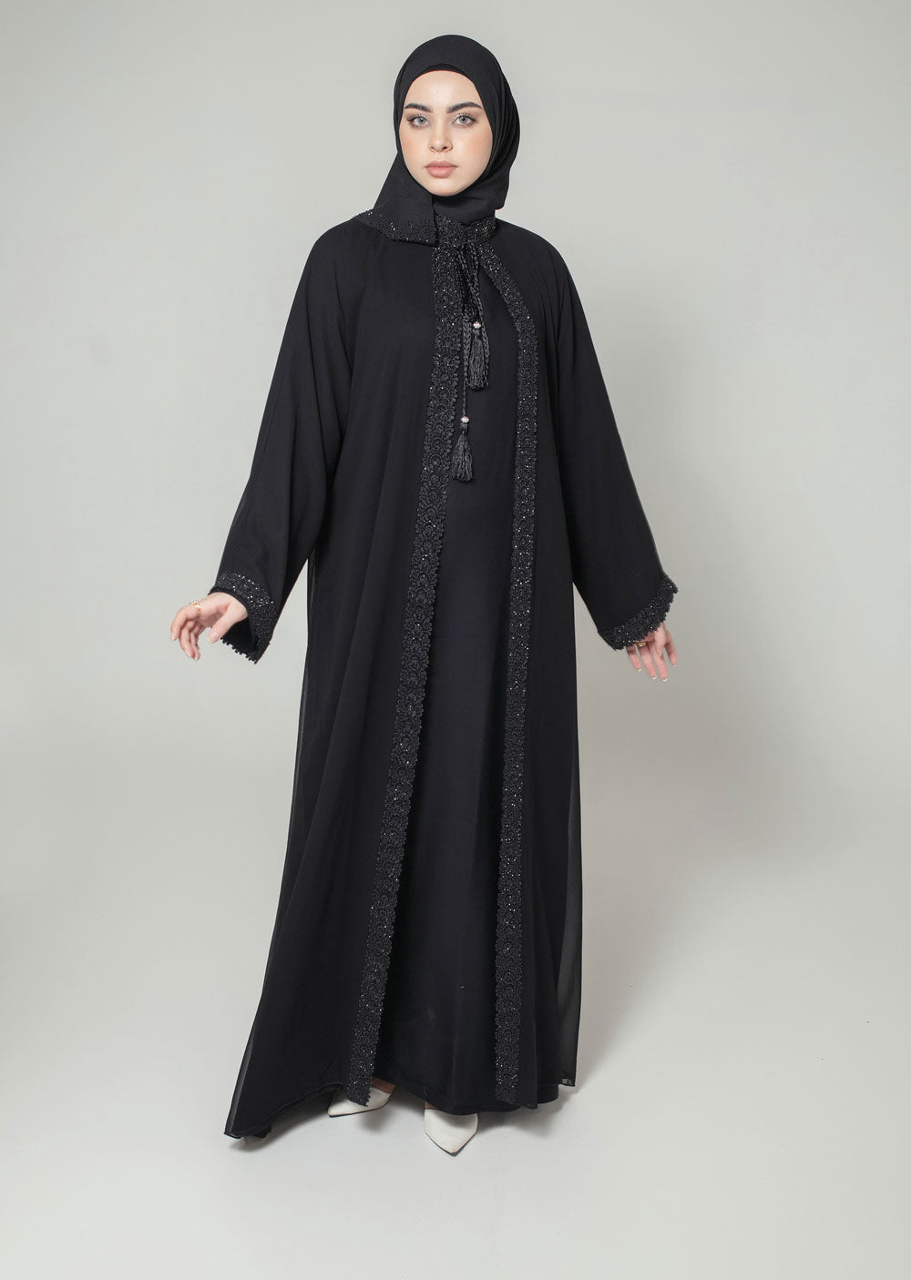 DSL-10 Hina - Black Jacket Style Abaya Set - Memsaab Online