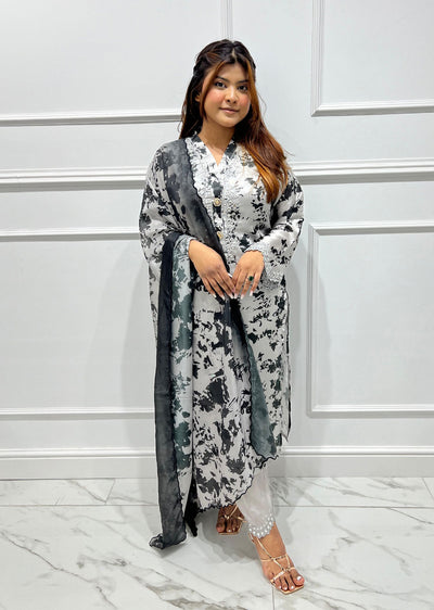 RGZ3002 Readymade Grey Hania Silk Outfit - Memsaab Online