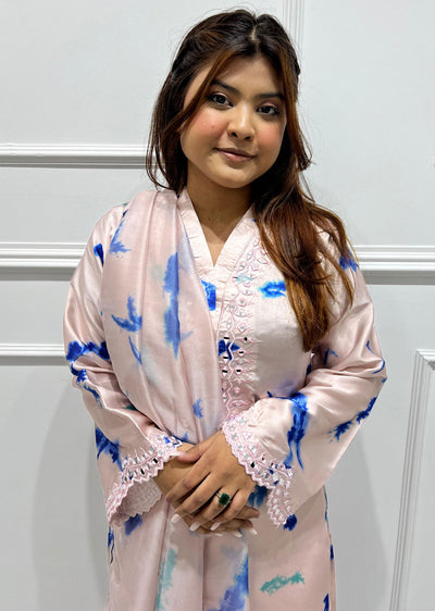 RGZ3002 Readymade Peach Hania Silk Outfit - Memsaab Online