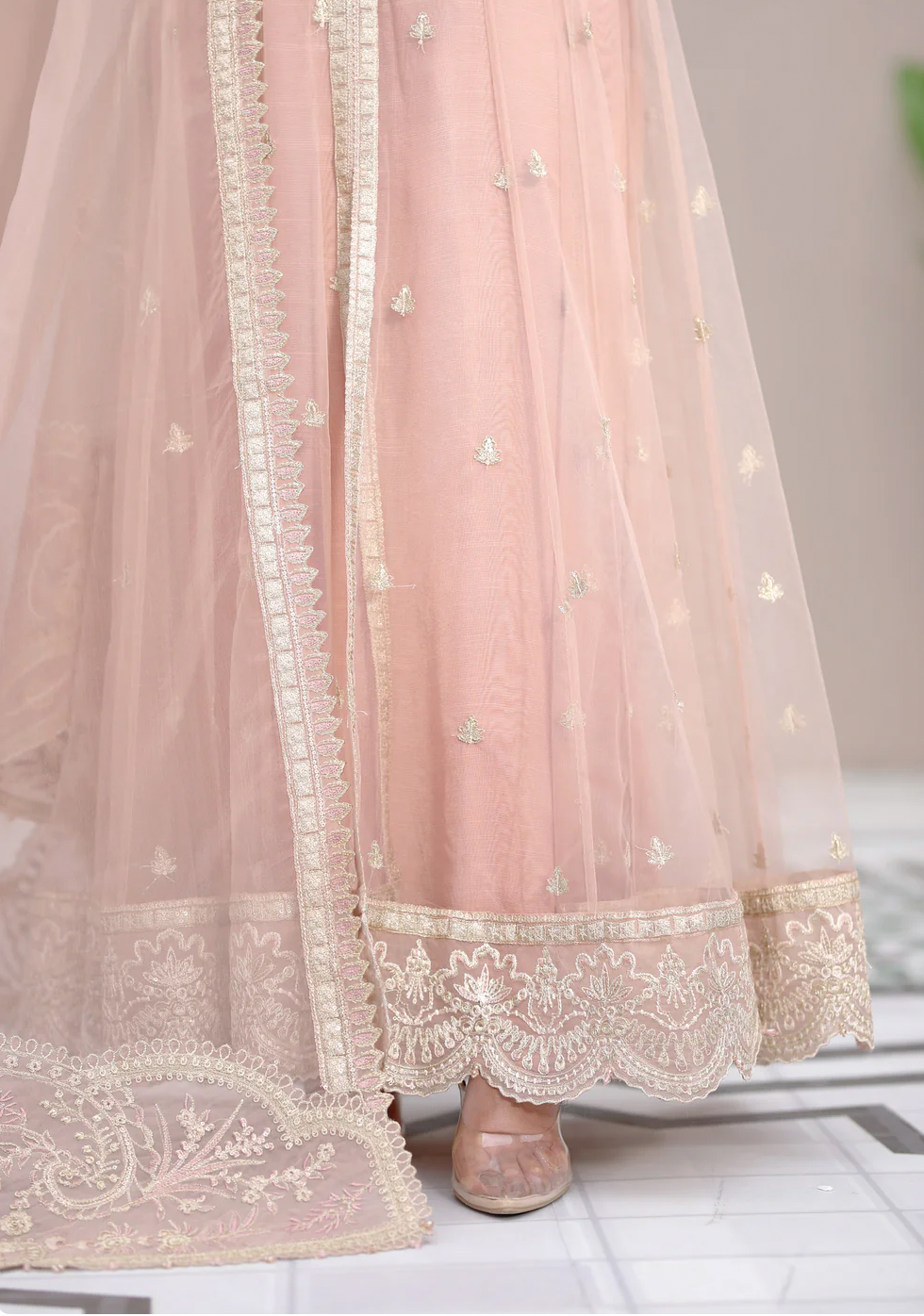 BLOSSOM - Readymade Embroidered Net Suit - Memsaab Online