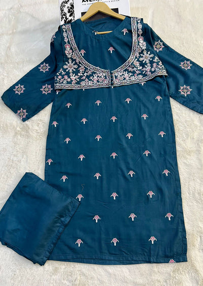 Mystery Suit Teal Readymade 2 Piece Linen Co-ord - Memsaab Online