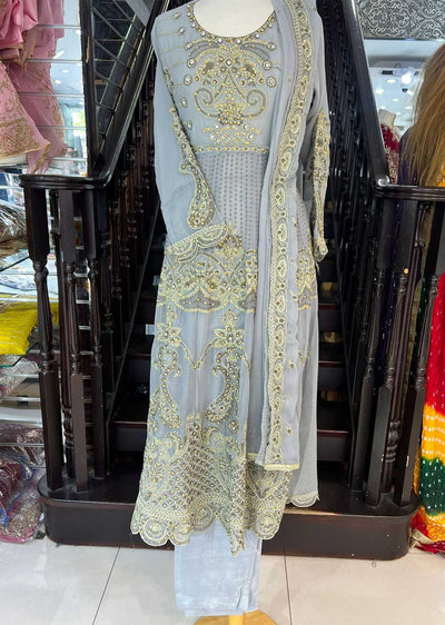 SHAZ6551 Grey Readymade Chiffon Dress - Memsaab Online