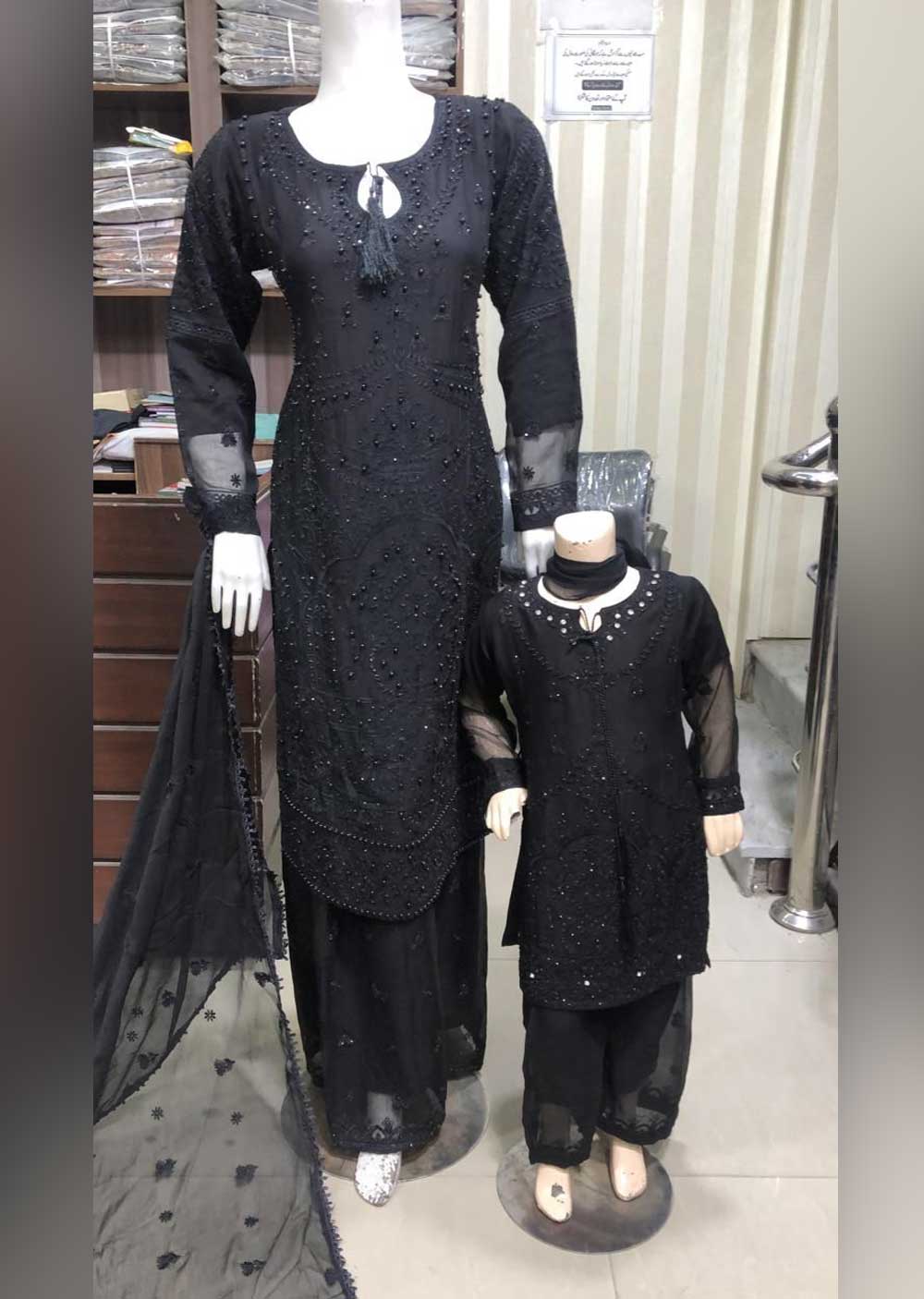 SHAZ6571 Black Readymade Mother & Daughter Dress – Memsaab