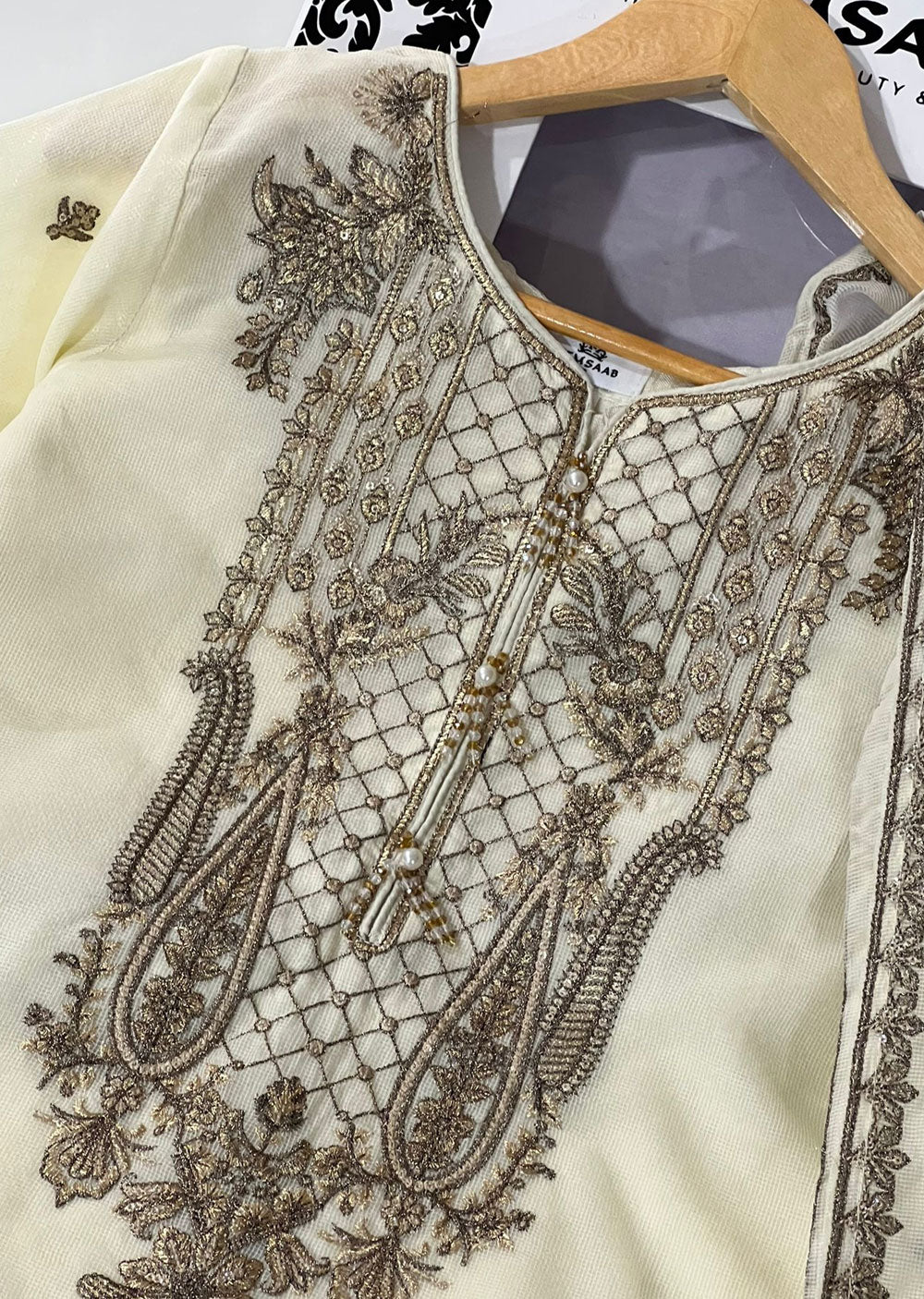KLD324 Myra - Cream Readymade Cotton net suit - Memsaab Online