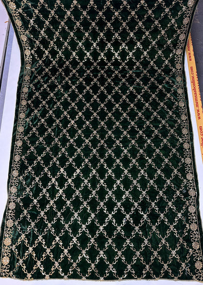 SMSH909 Dark Green Embroidered Velvet Shawl - Memsaab Online