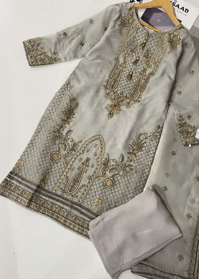 KLD324 Myra - Grey Readymade Cotton net suit - Memsaab Online