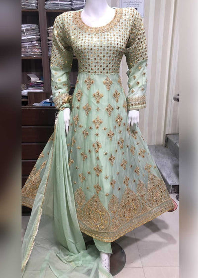SHAZ6557 Mint Readymade Chiffon Dress - Memsaab Online