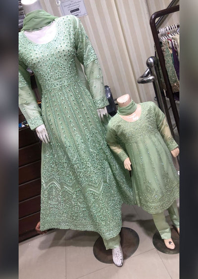 SHAZ6561 Green Readymade Mother & Daughter Dress - Memsaab Online