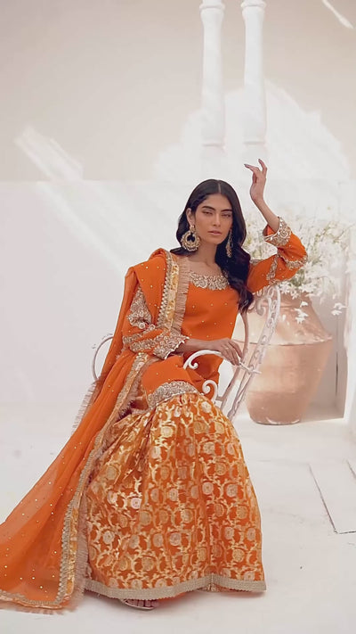 SRB905 Nazzar Orange Ghararah Outfit by Sehrish B