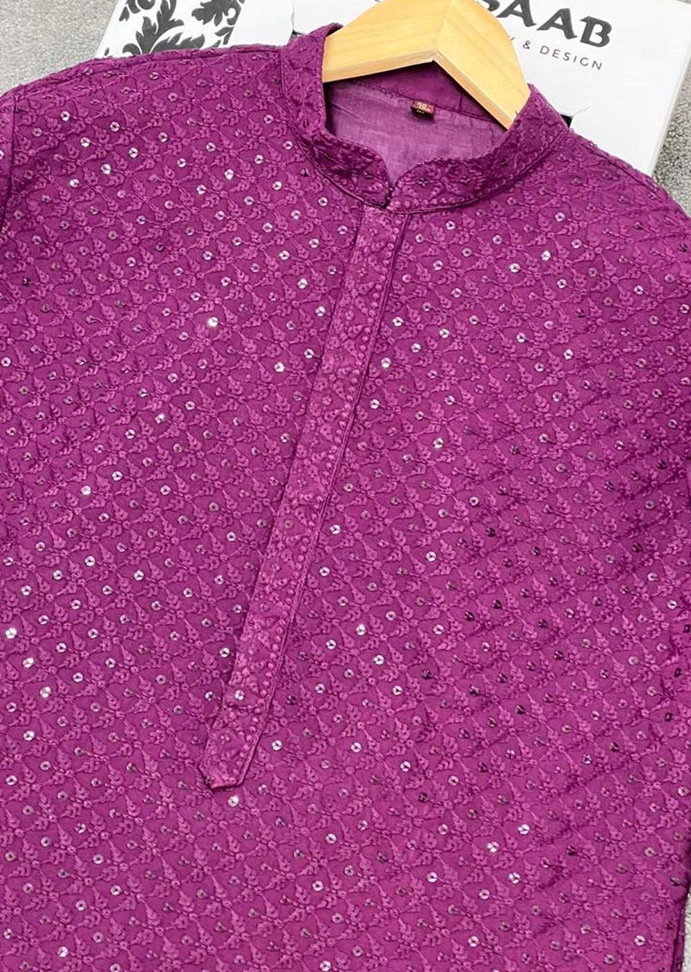 WTH15001 Purple Mens Kurta Pajama Set - Memsaab Online