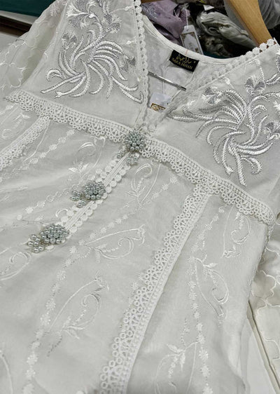 SJ103 White Readymade Fancy Chiffon Suit - Memsaab Online