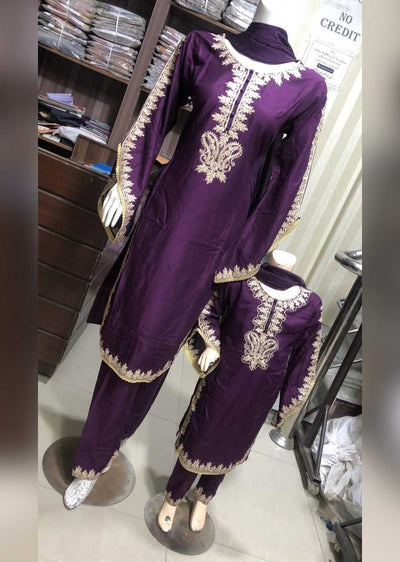 BP1113 Purple Readymade Linen Mother & Daughter Suit - Memsaab Online