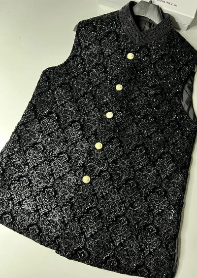 UB-001-W Mens Premium Black Velvet Waist Coat - Memsaab Online