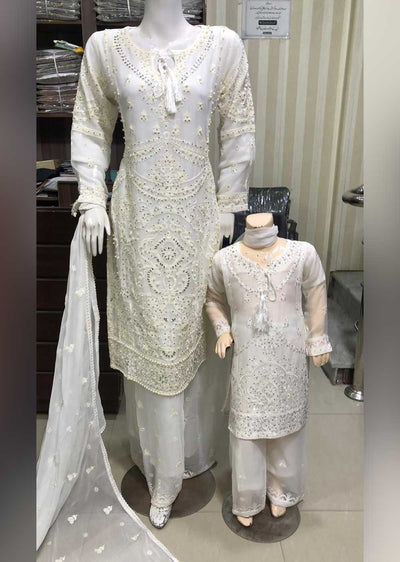 SHAZ6571 White Readymade Mother & Daughter Dress - Memsaab Online