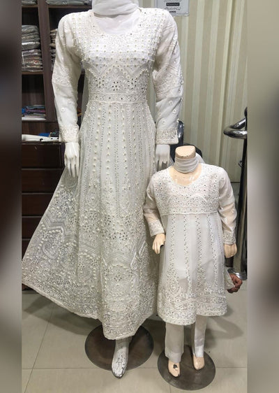 SHAZ6561 White Readymade Mother & Daughter Dress - Memsaab Online
