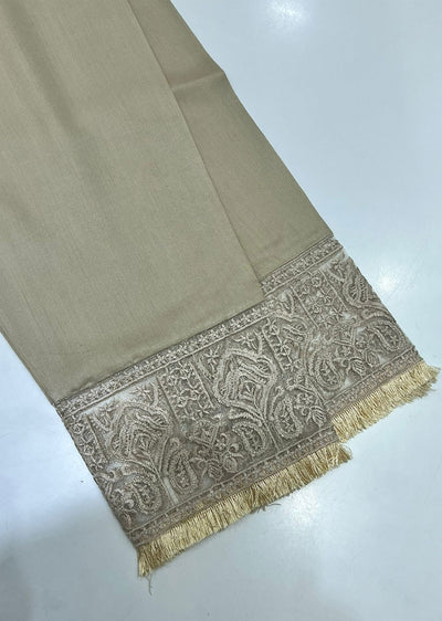 ZAT1009 Gold Embroidered Linen Trouser - Memsaab Online