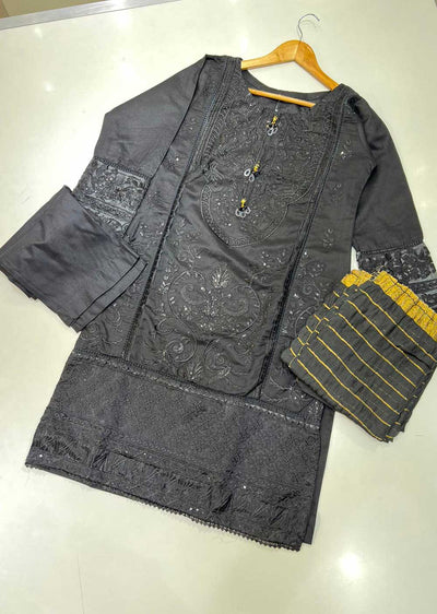 KLD127 Black Readymade Winter Cotton Net Suit - Memsaab Online