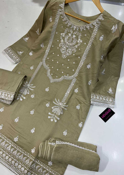 KLD129 Gold Readymade Winter Cotton Net Suit - Memsaab Online