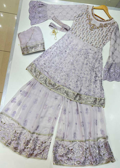 RMW-1316 Lilac Partywear Chiffon Suit - Memsaab Online