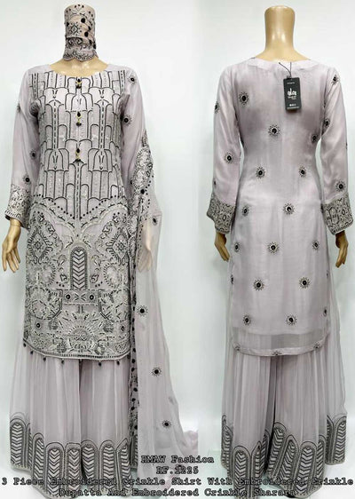 RMW-1325 Lilac Chiffon Shararah Suit - Memsaab Online