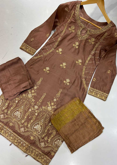 KLD132 Brown Readymade Linen Suit - Memsaab Online