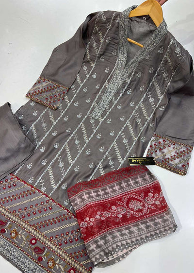 KLD136 Grey Readymade Linen Suit - Memsaab Online
