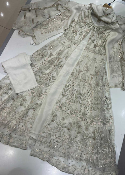 PS1725 Readymade White Chiffon Wedding Suit - Memsaab Online