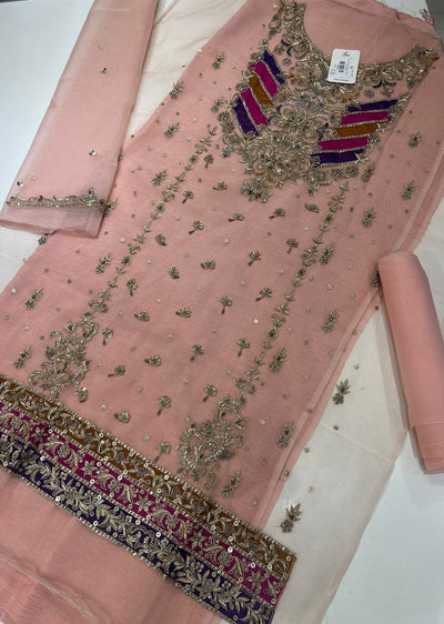 CR75582 Mahiya Pink Unstitched Organza Suit - Memsaab Online