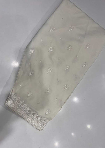 DXT407 Cream Embroidered Cotton Trouser - Memsaab Online