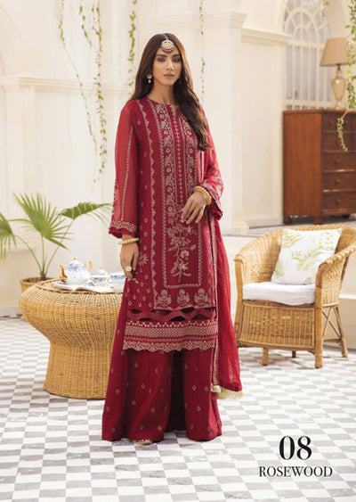 08 - ROSEWOOD - Unstitched - Pareesia Embroidered Chiffon Collection 2020 - Memsaab Online