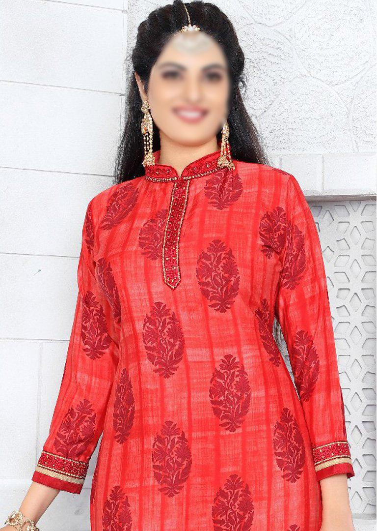 RED - Prafful Crepe Unstitched Collection 2019 - Salwar Kameez Suits - Memsaab Online