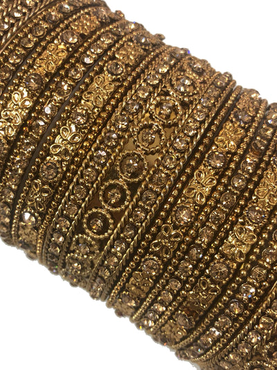 Artificial Antique Gold , Golden Diamante Metal Bangle Set - Memsaab Online