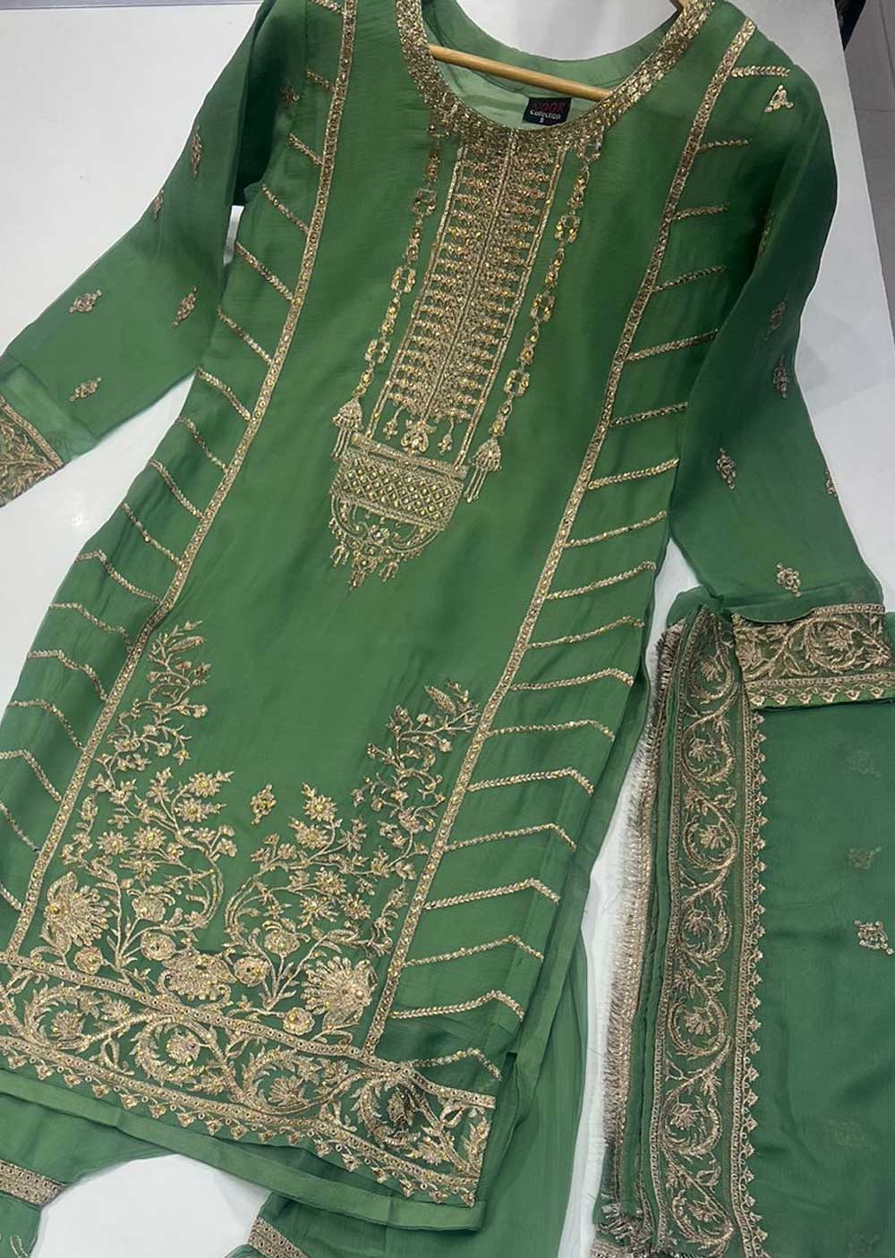 NR8201 Green Readymade Sharara Suit - Memsaab Online